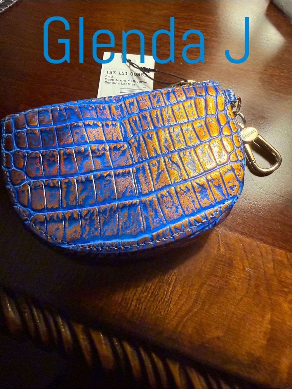Brahmin Blue Croc-Embossed Leather Wristlet with Gold Accents - Picture 2 of 5